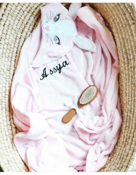 Cape de bain Bunny personnalisable - Rose / blanc