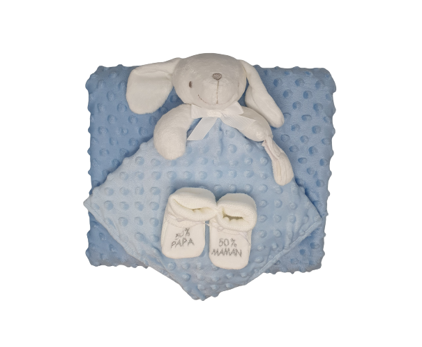 Pack couverture Minky + doudou lapin Bleu +...