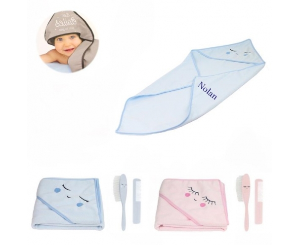 Cape de bain + 2 brosses à cheveux personnalisable